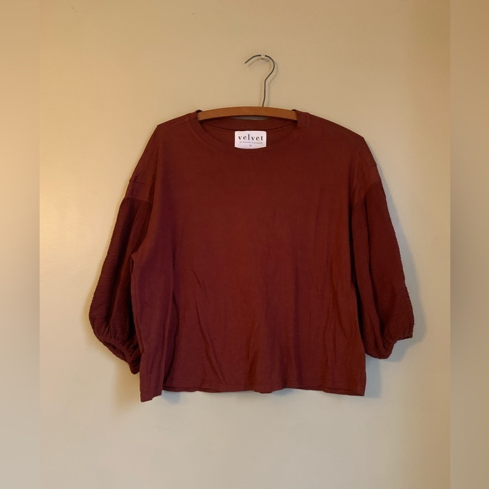 Velvet by Graham & Spencer x Anthropologie blouse puff sleeves jersey knit
